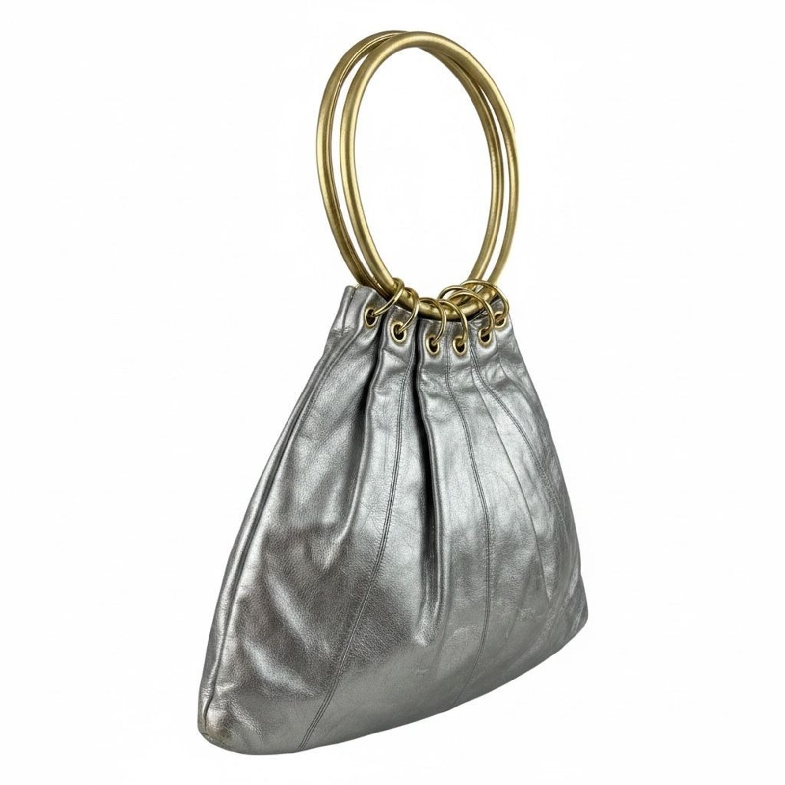 Vintage Y2k Trina Turk Gold/Silver Metallic Leather Satchel Shoulder Bag — image 6 of 7
